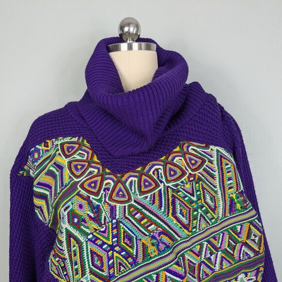 Vintage Turtleneck Sweater XL Purple Woven Colorful Funky Eclectic 80s Maximal - Picture 7 of 10